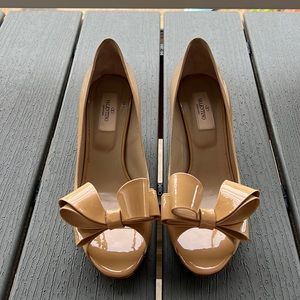 Valentino Nude Patent Peep Toe Pumps